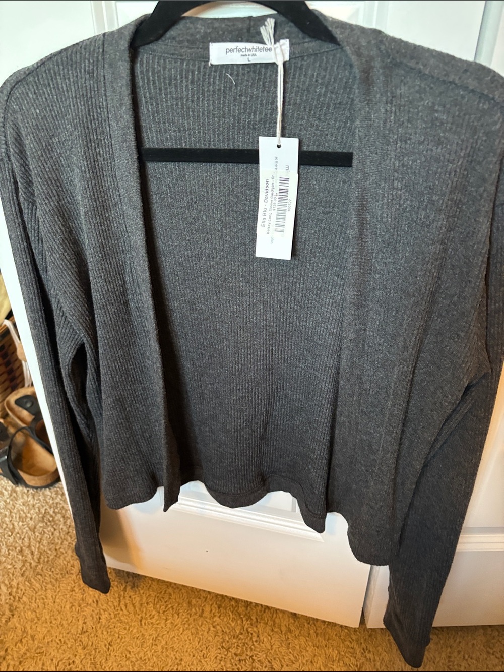 perfectwhitetee Women's Open-Front Ribbed Cardigan - Charcoal Gray